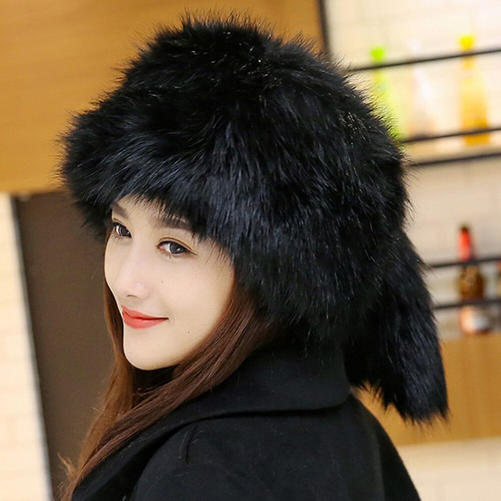 Vrouwen Hoeden In Winter Thicken Warm Faux Vos Bontmuts Russische Outdoor Ski Cap Mode Zachte Comfortabele Casual Herfst Winter hoed: Black White Fox
