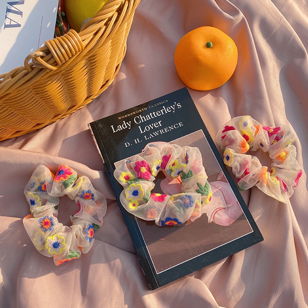 Daisy bandas elásticas para el cabello Scrunchie mujeres de malla, bordado Floral diademas para cabello para niñas Tie accesorios para el cabello, cuerda