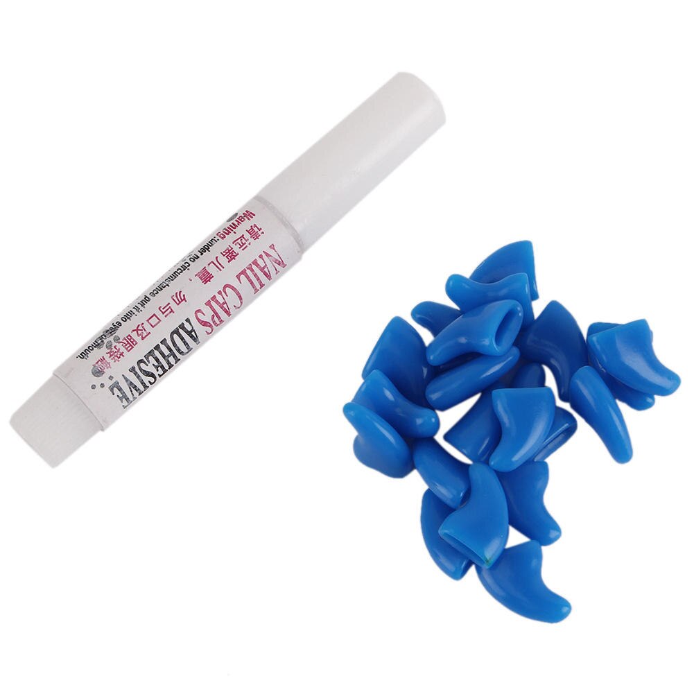 20 stuks blauwe zachte nagelkapjes voor honden, katten en kittens, antibacteriële bescherming voor poten en klauwen, verzorging met lijm