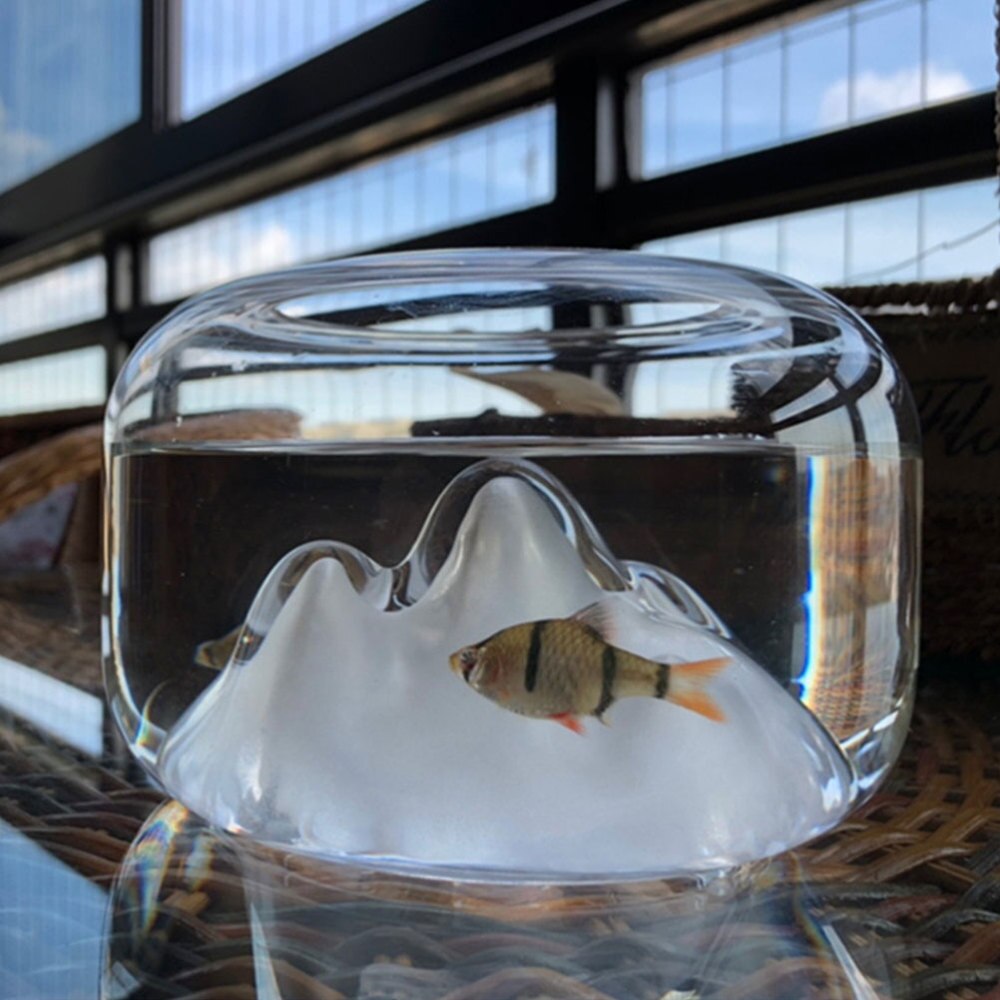 1pc Glass Transparent Fish Tank Rockery Adornment Fish Tank Round Fish Tank
