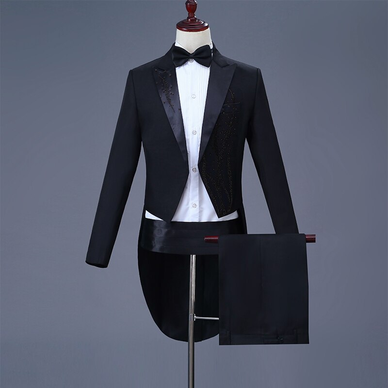 Vrouwen Kleding Effen Kleur Smoking mannen Slim Jurk Pak Refrein Pak Stadium Kostuum Magic mannen Tuxedo Black Vrouwen pak Twee stuk