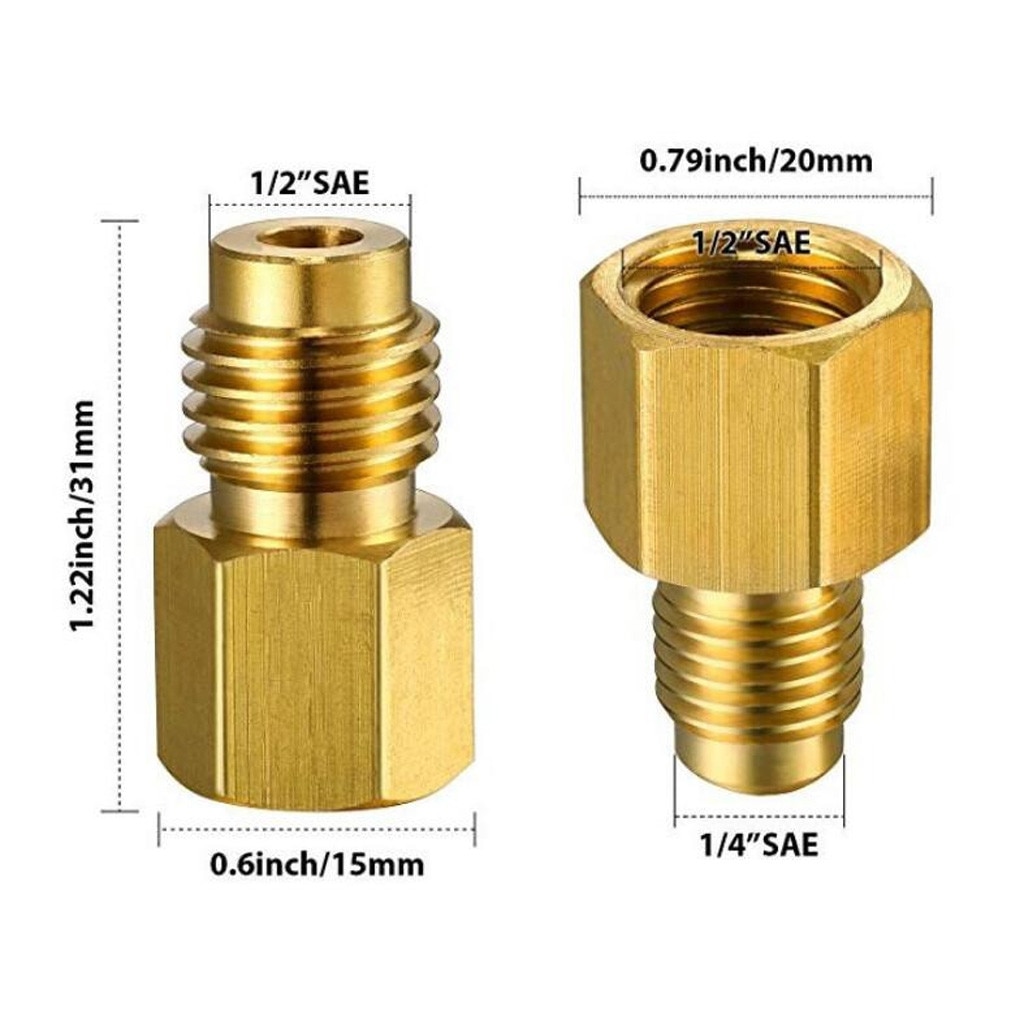 2pcs R134a Brass Refrigerant Tank Adapter To R12 Fitting Adapter 1/2 Female Ac.me 1/4 Male Flare X 1/2 Female Acme#P35