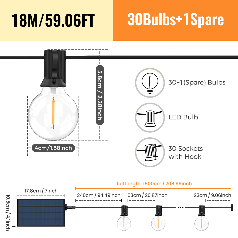 Cadena Solar para exteriores, luces y control remoto para Patio G40, cargador USB, 8 modos de luz, bombillas inastillables, lámpara colgante resistente a la intemperie: Bosque Verde