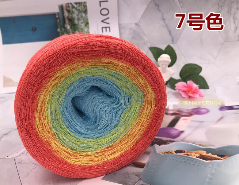 300g Cake ball shape crochet yarn cotton flax space dye knitting yarn Woolen Linen Blended Yarn Hand Knitting Melange Yarn ZL49: color 7