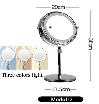 Big Size 8Inch Dubbelzijdig Vanity Make Geleid Spiegel 3X Vergroting, 3 Kleuren Touch Control, tafelblad Cosmetische Spiegel: ModD -Three color