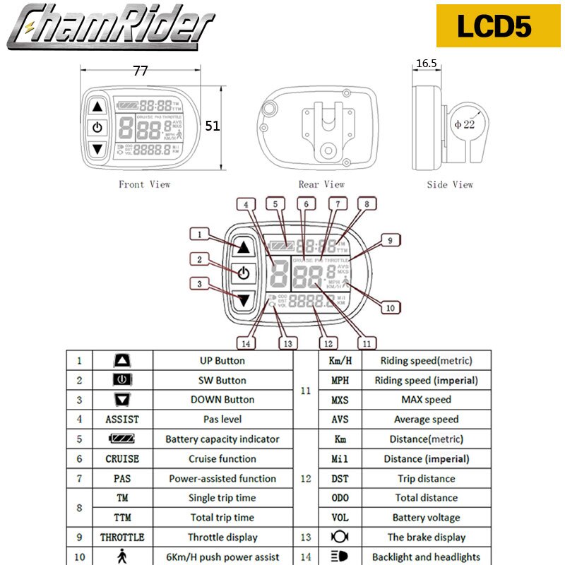 LCD3 Ebike Display LCD8HU KT LCD Electric Bicycle Meter LCD5 For KT Intelligent Controller 52V 48V 36V LCD Panel Waterproof Plug