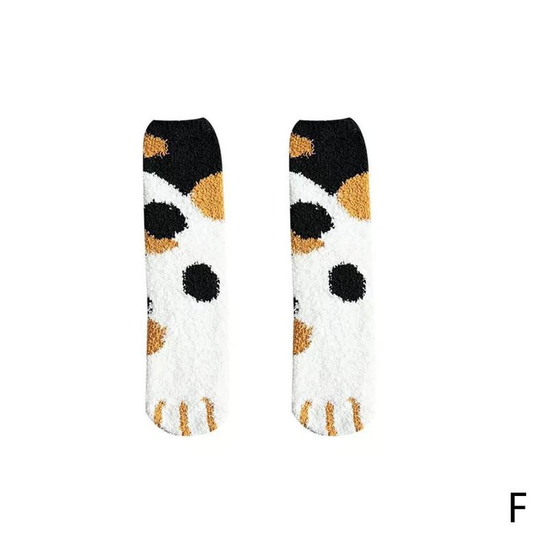 1 par koral fleece sokker fodspor kattepote mønster søvn varm vinter sokker fløjl tegneserie plus batch tykke sokker  e1 o 8: F