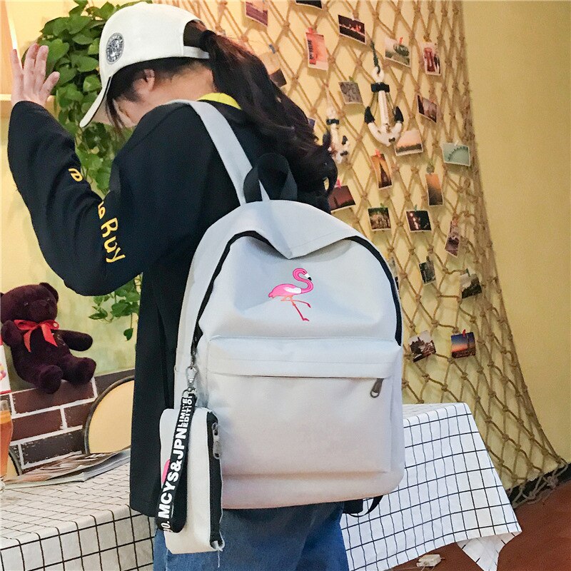 Mochila escolar de flamingo, bolsa escolar feminina versão coreana de ulzzang
