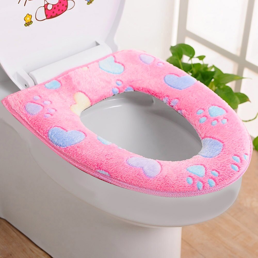 Asiento de inodoro para baño, cómodo y suave, lavable, calentador, alfombrilla, cojín, decoración del hogar, fundas bordadas para asiento de inodoro # 4z
