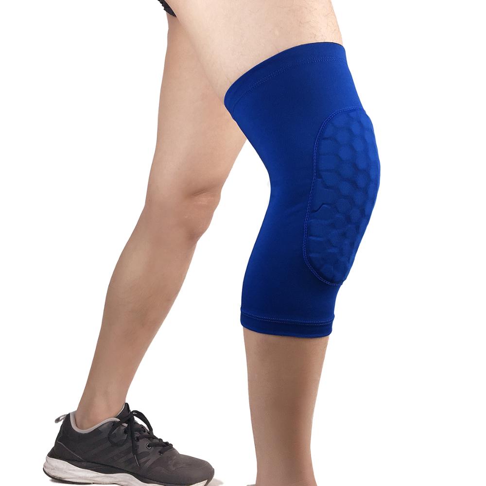 Basketbal sport kniebeschermers honingraat sportveiligheid volleybal kniebeschermers compressiekousen kniebandages brace bescherming voetbal 1pc: Paars / Xl