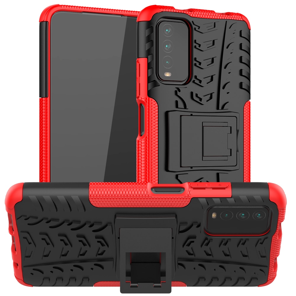 For Xiaomi Poco M3 Case Anti-knock Bumper Heavy Duty Armor Stand Hard Back Cover Poco M3 Silicone Phone Case For Xiaomi Poco M3: Red