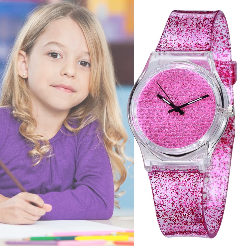 Montre à quartz transparente pour enfants, étanche, simple, couleur unie, brillante, pour garçons et filles, pour étudiants