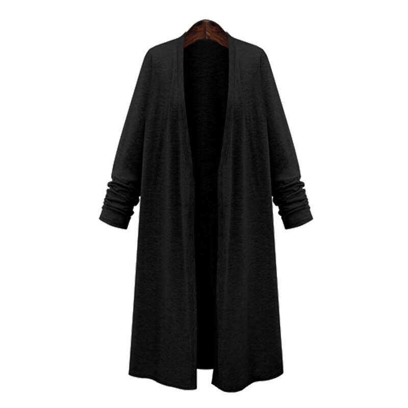 Poncho de talla grande zanzea, cárdigan para mujer, chaquetas largas para mujer, abrigos abiertos, capa, camisas casuales de otoño para mujer.: Negro / 4xl