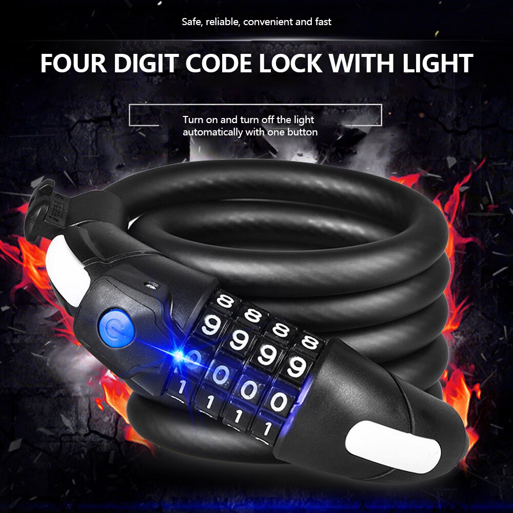 Anti-Theft Bike Lock 4 Digit Code Combination Stainless Steel Cable Spiral Bicycle Security Lock Riding Equipment MTB Bike Lock