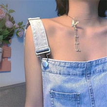Koreaanse Elegante Metalen Ronde Ketting Choker Sieraden Voor Vrouwen Meisjes Mode Paarse Kristallen Vlinder Ketting Bijoux