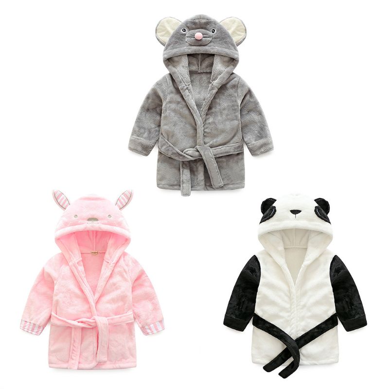 1 Pc Baby Night Bath Robe Infant Flannel Hooded Bathrobe Pajamas Clothing