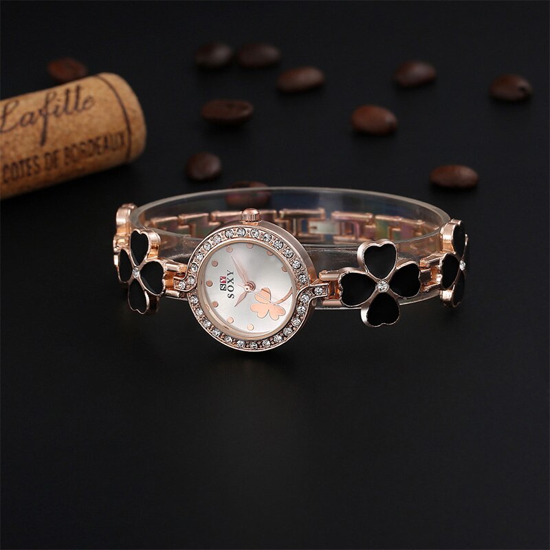 Soxy merk roségouden armbandhorloge dames luxe quartzhorloge met strass, volledig stalen bloemenhorloge dameshorloge relogio feminino