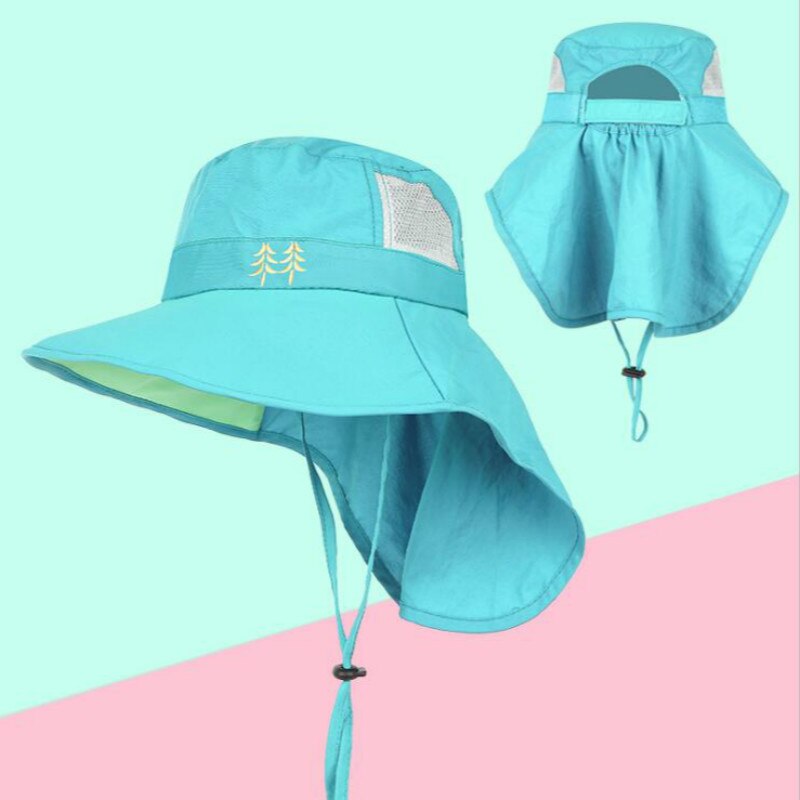 Sombrero de cubo con protección UV para niños, gorro de pescador de ala ancha de secado rápido, para playa al aire libre, senderismo, camping, pesca, Panamá: Azul cielo