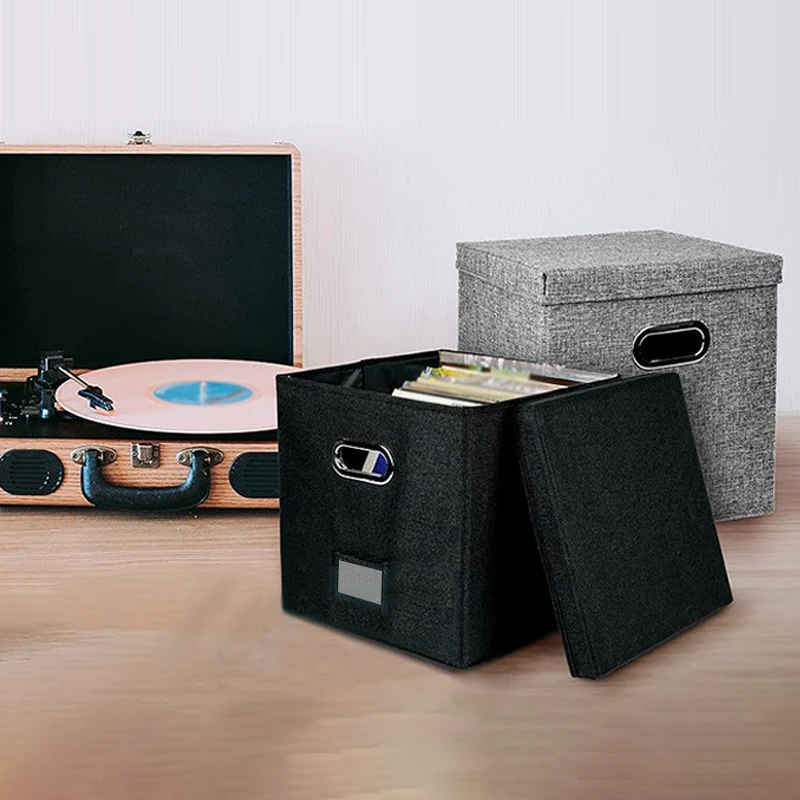 Aufbewahrungsbox für Schallplatten, Schallplattenetui für LP-Album, Aufbewahrung von Leinenstoff, Aufbewahrungskiste, Würfelbehälter mit Deckel