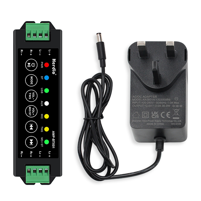 Herdio 4-Way Home Power Amplifiers Audio Bluetooth & Aux Mini Amplifier for Bathroom Wall Ceiling Speakers EU/US/UK/AU Plug