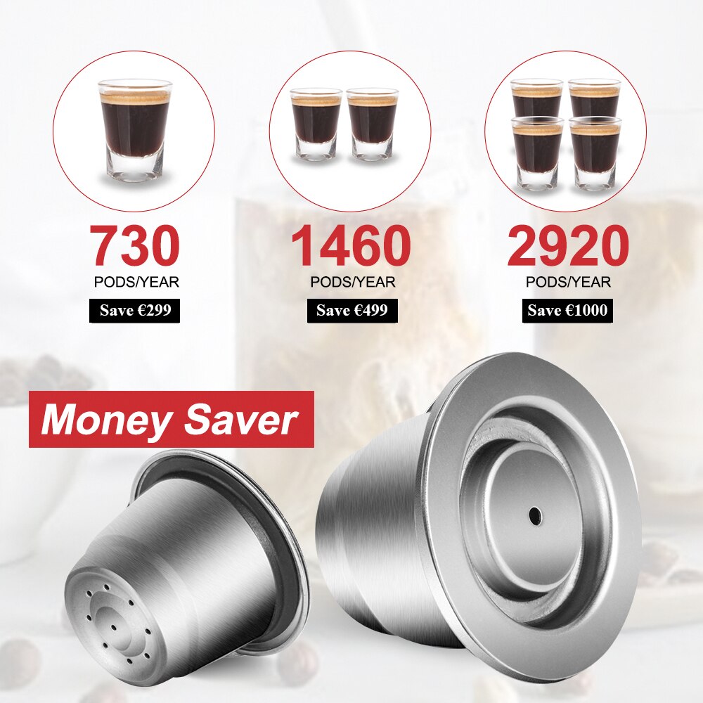 ICafilasICafilas 4pcs/Sets Stainless Metal Reusable For Nespresso Capsule With Press Coffee Grinds Tamper Espresso Coffee Maker