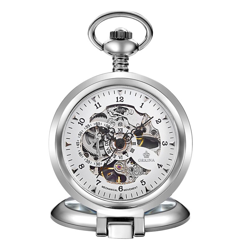 Luxe Zilveren Mechanisch Zakhorloge Vintage Holle Mannelijke Klok Hand Wind Mechanische Ketting Horloge Ketting Mannen Vrouwen: WHITE