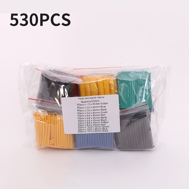 530pcs Assortment Electronic Wrap Wire Cable Insulated Polyolefin Heat Shrink Tube Ratio Tubing Insulation Shrinkable Tubes