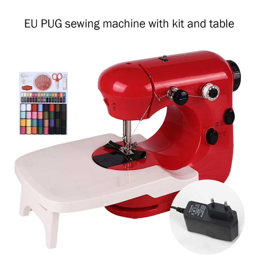 Machine à coudre Mini manuelle, Portable, Assistant domestique, électrique, double vitesse, réglage avec veilleuse, couture d'aiguilles: EU Red kit table