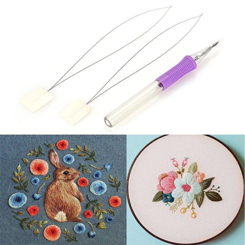 Plastic Embroidery Tool Punch Needle Magic Embroidery Pen Stitching Textiles Cross Stitch Diy Linens Durable Picture Yarn