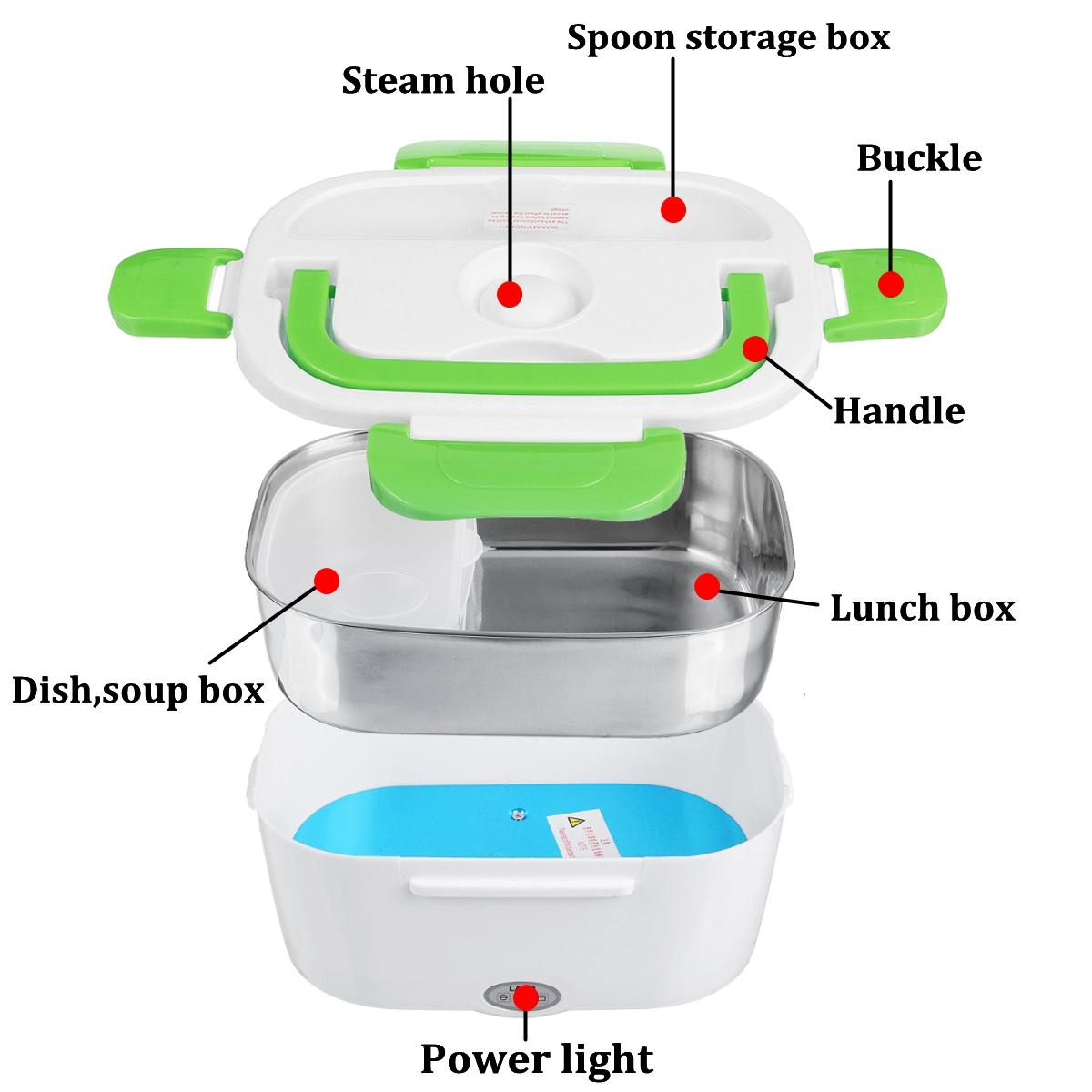 2 in 1 Car& Home Electric Heated Lunch Box Portable 12V 110V Bento Boxes Food Heater Rice Container Outdoor Travel US Plug