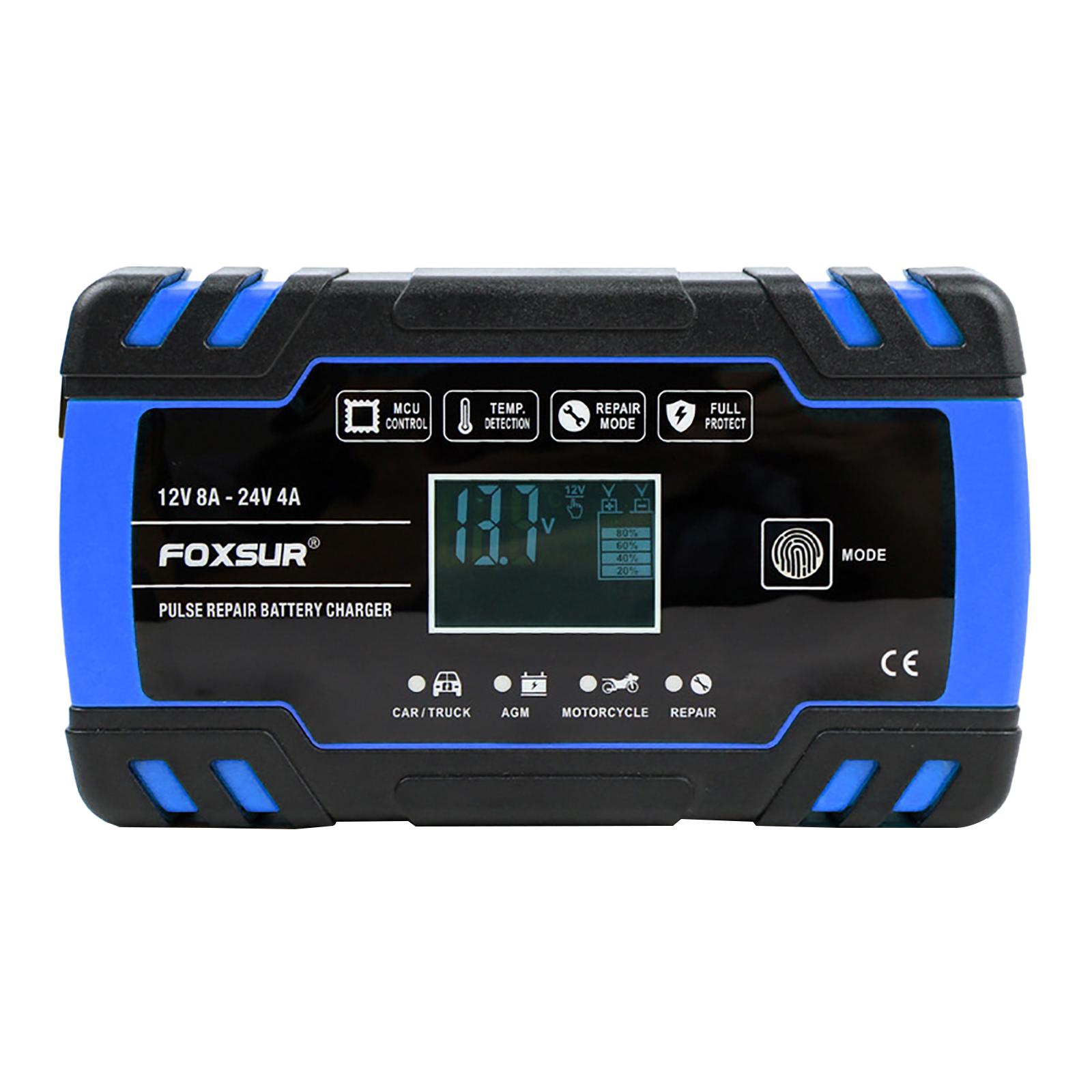 Smart Car Batteries Charger 12V/8A 24V/4A with LCD Display 3-Stage Maintainer