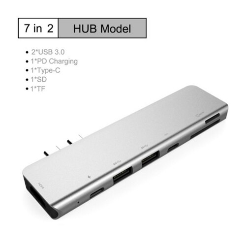 USB C Hub Adapter - 4K HDMI, USB 3.0, SD/TF Card Reader, PD Charging, Audio, RJ45 Ethernet for MacBook Pro: 7 in 2 USB-C HUB