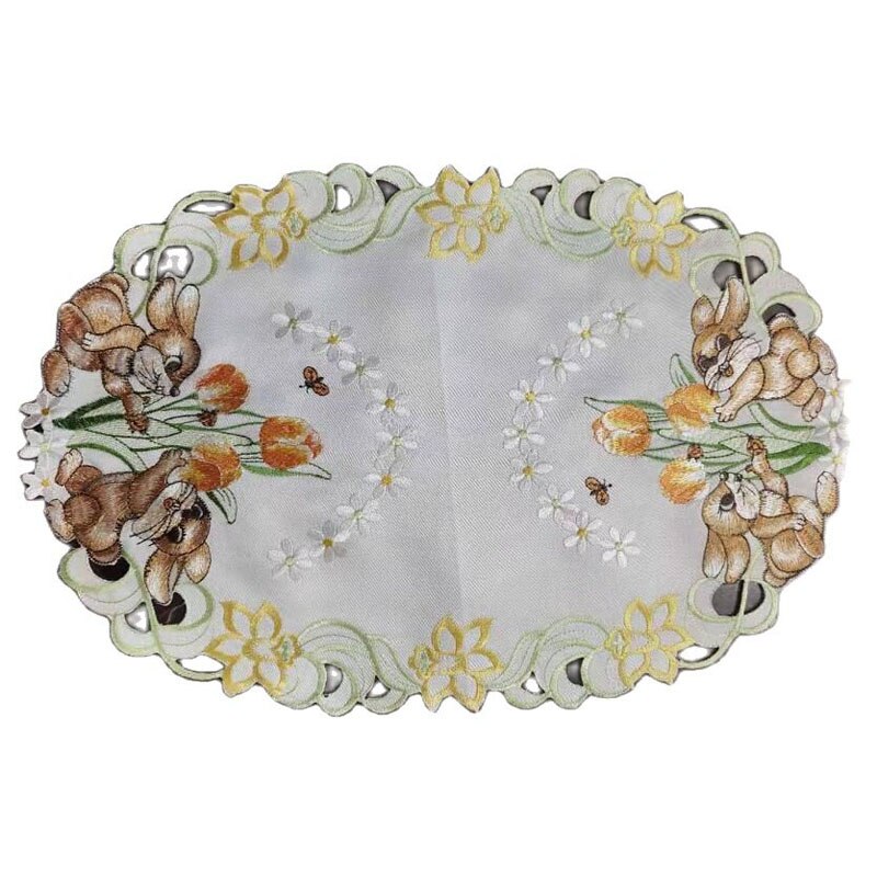 Mantel Individual de encaje bordado con forma de huevo de gallina, posavasos para mesa, posavasos, té de Pascua, accesorios de cocina