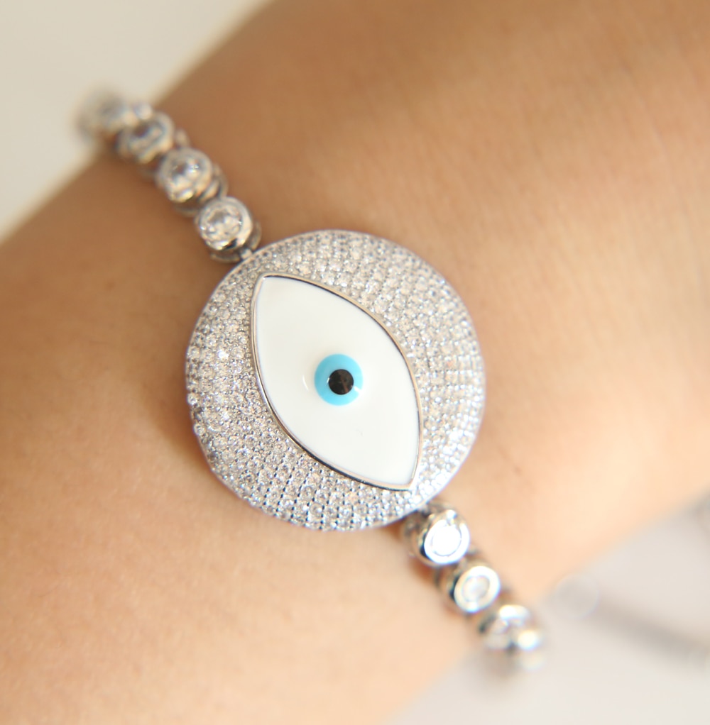 Lucky Luxe Big Evil Eye Charm Tennis Cz Armband Turkse Chic Eye Sieraden