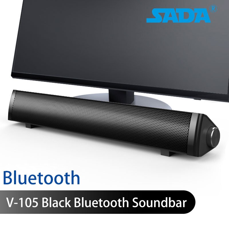 SADA V-105 Multi-media Soundbars Computer Speaker Mini Strip Speaker with 2 Speaker Units/Stereo Surround Sound for Household: V-105 Black BT