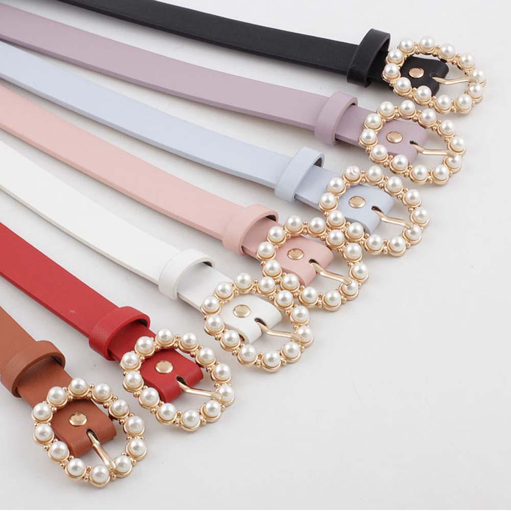 1pc Frauen Perlen Perlen O-Ring Schnalle Gürtel PU Taille Gürtel Für Dame Kleid Kleidung Zubehör Schwarz Leder luxus Bund