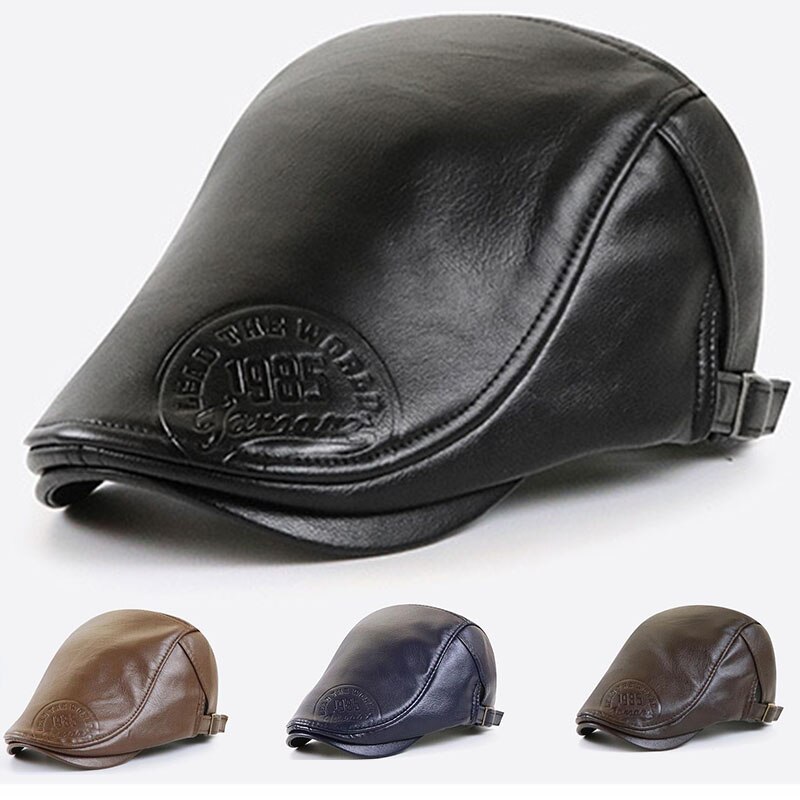 JAMONT Top Level Leather Newsboy Cap for Men Autumn Winter Warm Beret Hat Gorras Planas Cabbie Hats Vintage Male Boinas Flat Cap