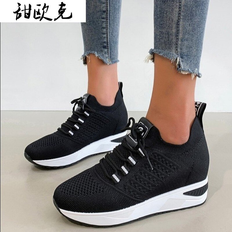 Nouvelle maille confortable femmes chaussures décontractées bouche peu profonde respirant chaussures pour femmes chaussures pour femmes vulcanisées à semelles épaisses