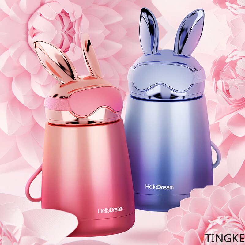królik uszy próżniowe termos ze stali nierdzewnej student dzieci moda przenośna butelka wody pocisk 300ml odkryty kubek wody