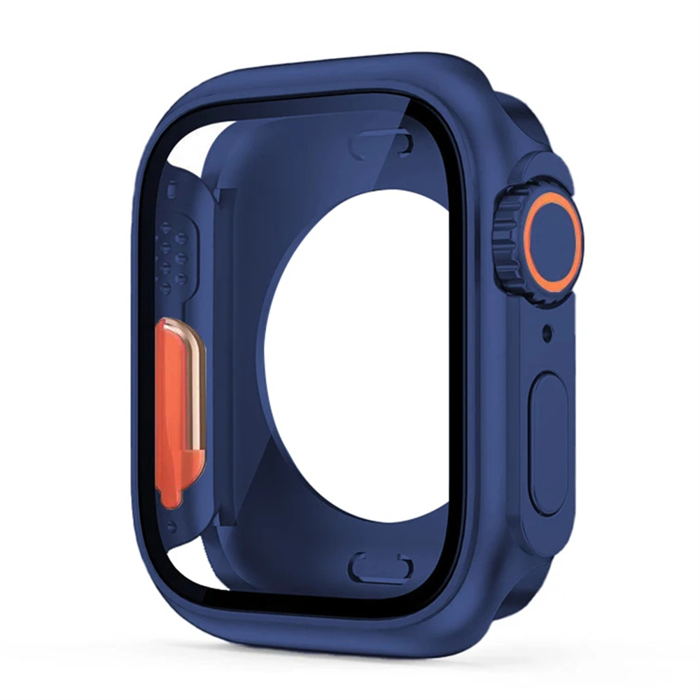 Funda protectora de pantalla para Apple Watch 44mm 45mm 40mm 41mm funda dura de parachoques trasero delantero de PC para iwatch 9 8 7 6 5 4 cambio a Ultra: Color púrpura / 9 pulgadas