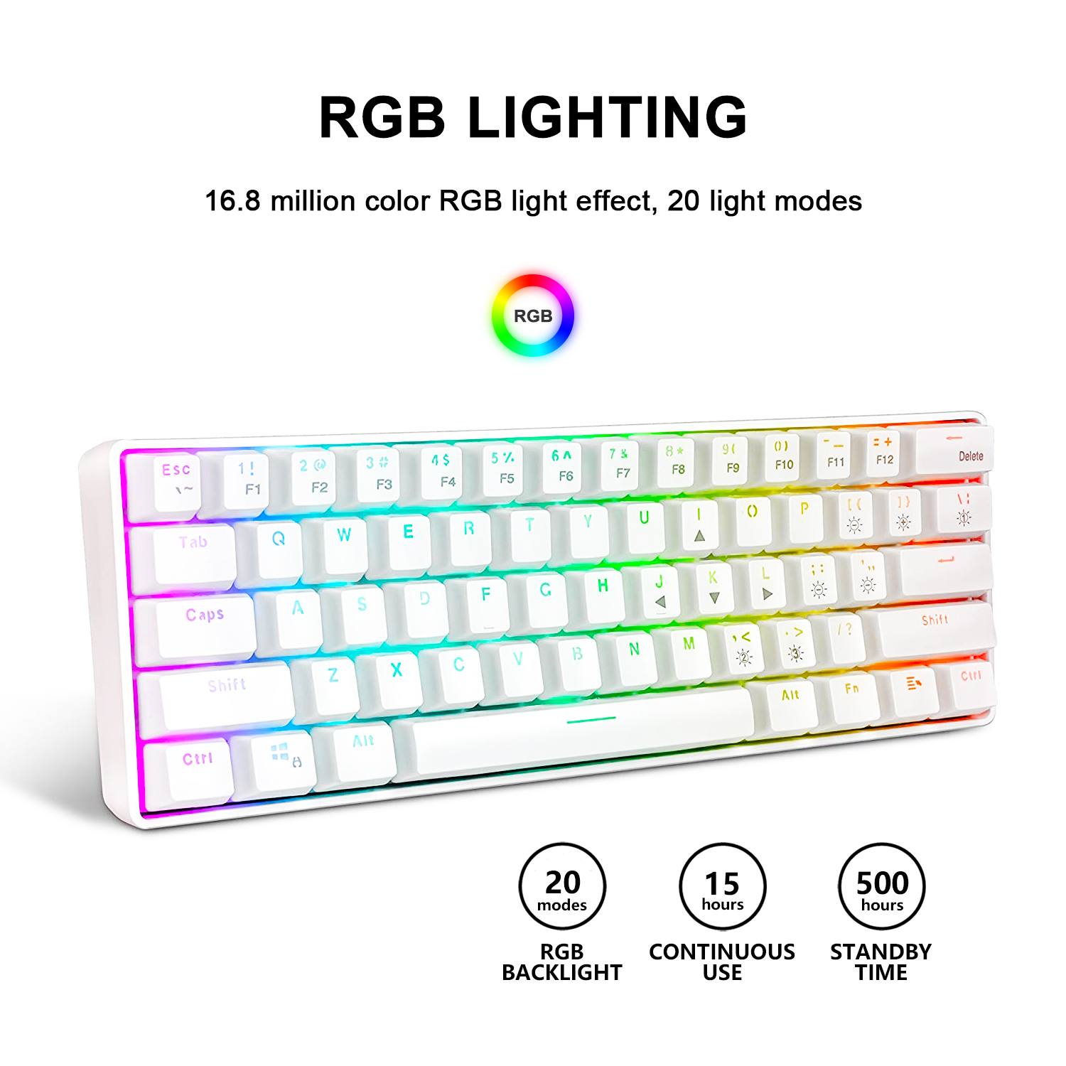 RedThunder Rechargeable Wireless 60% Mechanical Keyboard, True RGB Backlit, 61 Keys Compact Layout Keyboard for Laptop PC Mac
