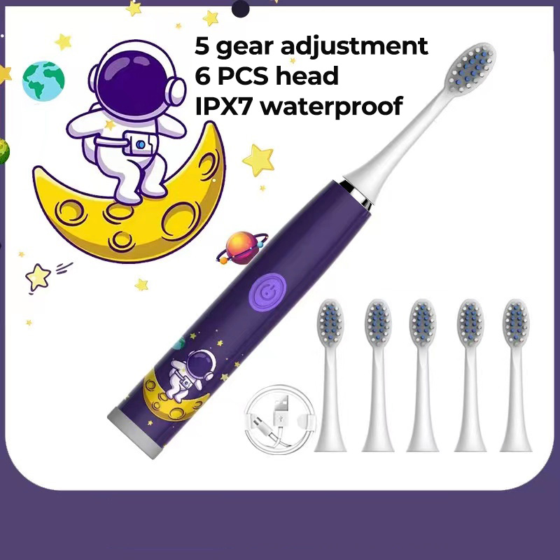 Children Sonic Electric Toothbrush Colorful Cartoon For Kids Ultrasonic Soft Fur Automatic Waterproof With Replacement Heads: MULTI