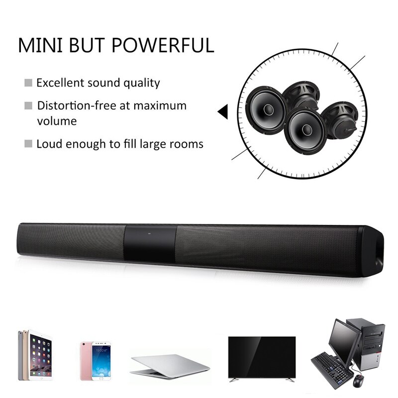 Barra de sonido inalámbrica BS28B para cine en casa, altavoz con Bluetooth, Sonido envolvente estéreo, Subwoofer, línea RCA, 20W