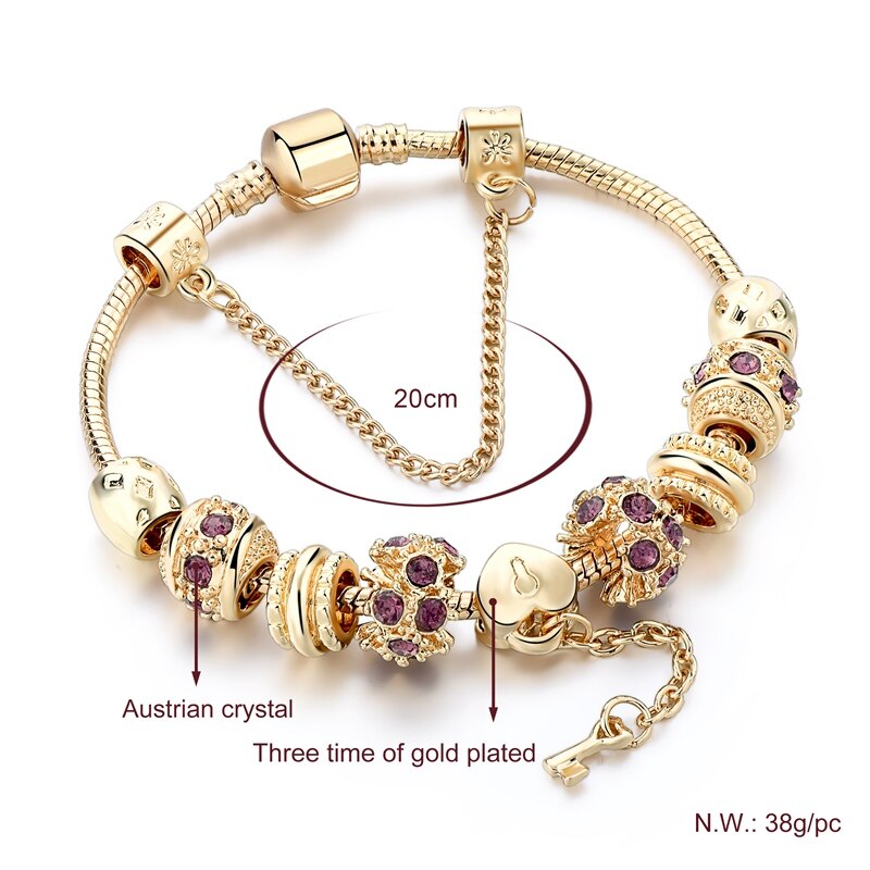 Yada trendy gouden sleutelvorm diy armbanden en bangles voor vrouwen kettingarmbanden bedel kristal sieraden armband  bt200368