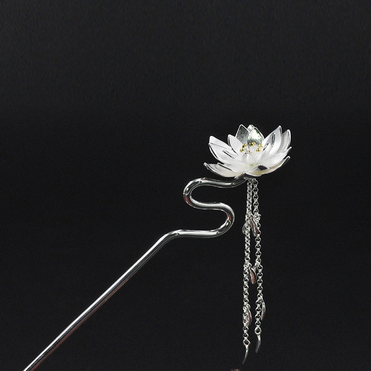 Lotus Flowers Hair Accessories for Women Wedding 925 Sterling Silver Chinese Japanese Hair Sticks Hair Jewelry Bride Head Piece