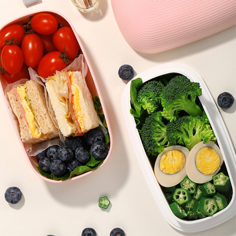 Dubbele Laag Lunch Box Bento Box Voor Student Kantoormedewerker Food Storage Container Box Magnetron Eenvoudige Stijl Draagbare Lekvrij