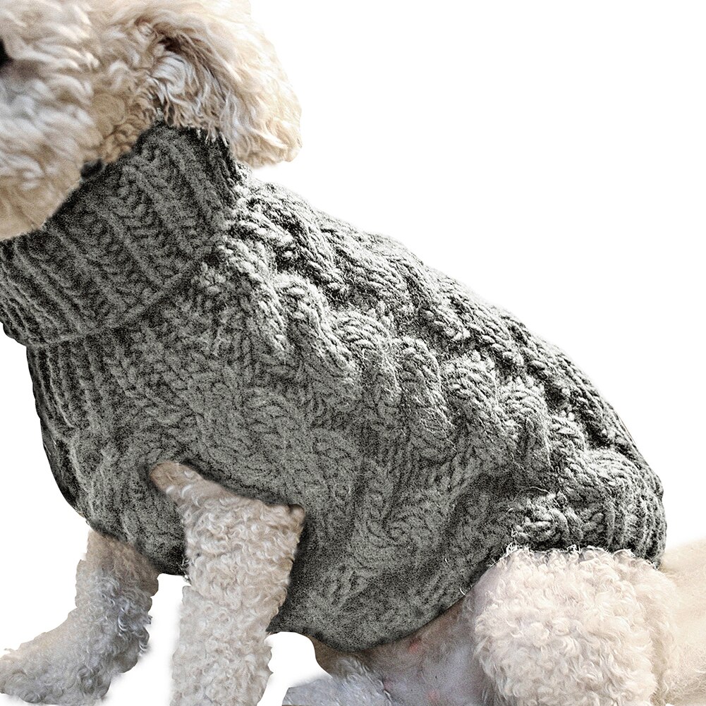 Warm Dog Cat Sweater Clothing Winter Turtleneck Knitted Pet Cat Puppy Clothes Costume For Small Dogs Cats Chihuahua Outfit Vest: Grey / M