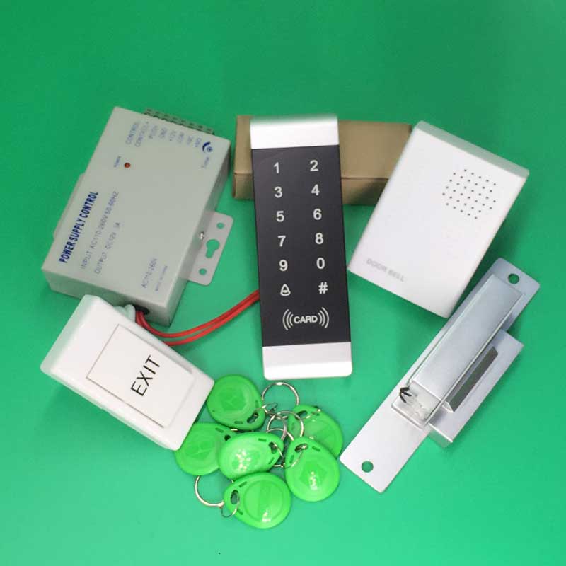 Access Control System NO Electric Strike Lock 125KHz RFID Reader Touch Keypad Access Controller kit