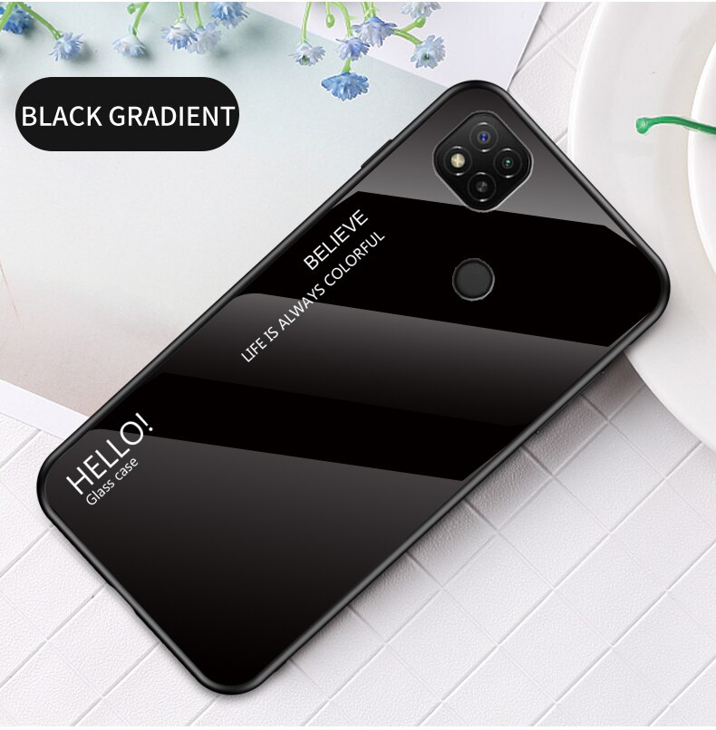 OUDINI For Xiaomi Redmi 9C Cover Gradient Glass Case For Redmi 9C Case: black