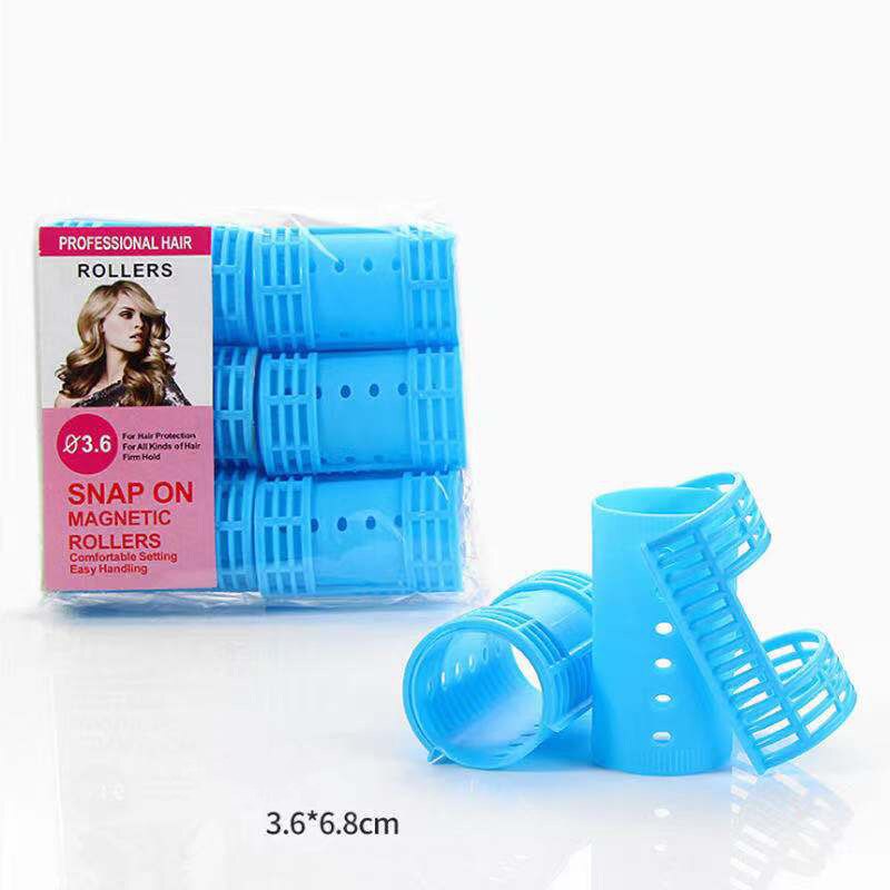 Snap on Hair Roller Hairdressing Home Use DIY Steam Perm Flexi Rods with Clips Clamps Magic Self-Adhesive Rollers 6 Size: 36mm Random Color